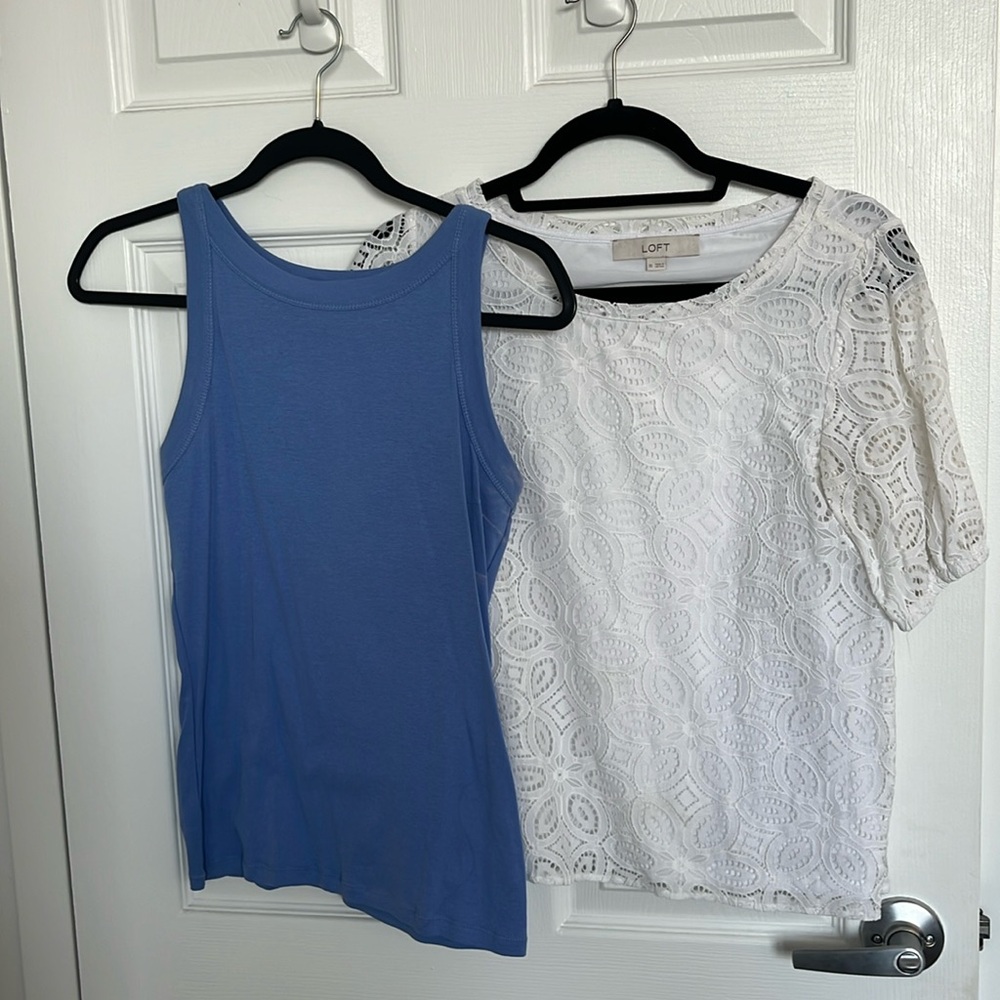 LOFT bundle - blue tank and white blouse